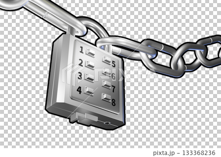 防犯イメージ（ボタン式南京錠タイプ　push-button lock ）透過素材 133368236