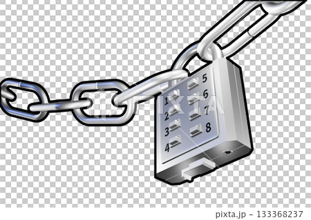 防犯イメージ（ボタン式南京錠タイプ　push-button lock ）透過素材 133368237