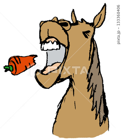 人参を食べて雄叫びをあげる馬（文字なし） 133368406