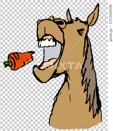 人参を食べて雄叫びをあげる馬（文字なし） 133368406