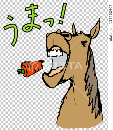 A horse roars after eating a carrot 133368407