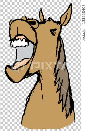 A horse roaring with its mouth open 133368408