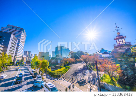 日本の東京都市景観新時代に希望の光…九段下駅や昭和館、九段会館、日本武道館などを望む＝11月21日 133368418