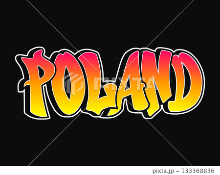 Poland word art in colorful graffiti style on black background Poland word art in colorful graffiti style on black background 133368836