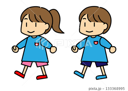 幼稚園の園児が歩くかわいい男女のキャラクター 幼稚園の園児が歩くかわいい男女のキャラクター 133368995