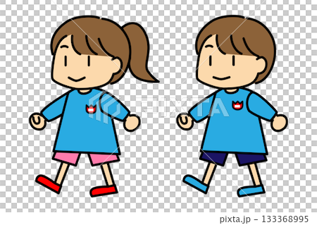 可愛的男女角色在幼兒園散步 可愛的男女角色在幼兒園散步 133368995