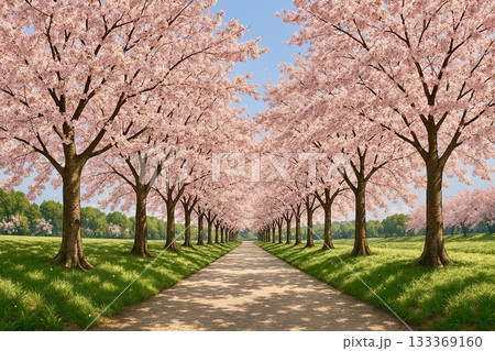 満開の桜並木　桜　春　街路樹　フォトリアル 133369160