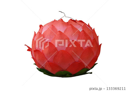 Traditional Korean Lotus Flower Lantern with Vibrant Red Petals Symbolizing Enlightenment and Peace, Perfect for Cultural and Religious Festival Decoration 133369211
