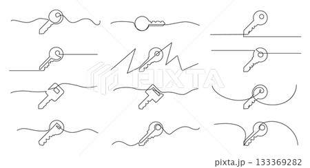 One line key. Continuous keyword symbol, unlock art vector illustration, minimal key One line key. Continuous keyword symbol, unlock art vector illustration, minimal key 133369282