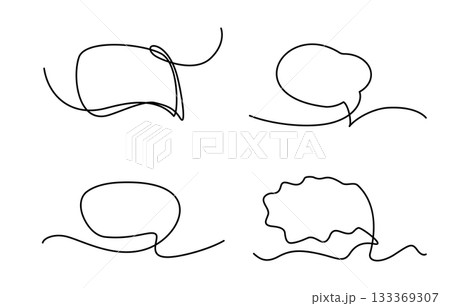 Continuous thin line bubble speech vector icon. Minimalist chat symbol drawing, one line art Continuous thin line bubble speech vector icon. Minimalist chat symbol drawing, one line art 133369307