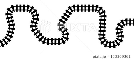Curve train track icon, railway winding line. Curve railroad illustration top view, rail way 133369361