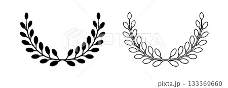 Laurel wreath icon, award symbol with leaf and branch in a circle 133369660