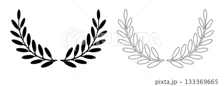 Laurel wreath icon, award symbol with leaf and branch in a circle 133369665