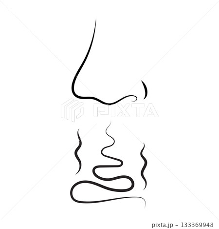 Hand drawn minimalist vector icon of a nose with scent waves Hand drawn minimalist vector icon of a nose with scent waves 133369948