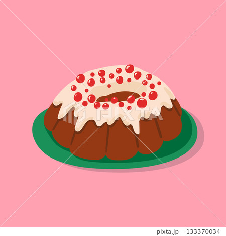 Warm and festive Christmas dessert. Charming holiday cake in vector. Warm and festive Christmas dessert. Charming holiday cake in vector. 133370034