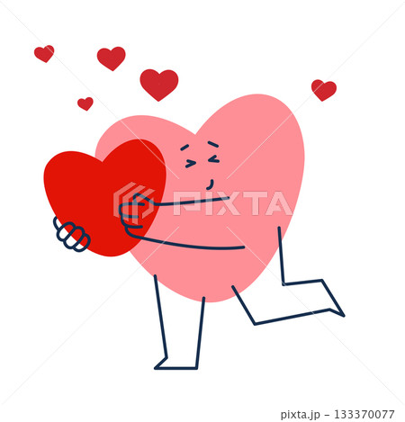 Cute geometric heart character holds gift. Valentine day. Suitable for educational, memory game cards, poster for preschool, etc 133370077