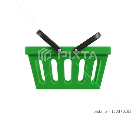 Green empty Shopping Cart from a supermarket for shopping. Shopping Basket, Shopping bag, 3d rendering of the icon on a transparent background 133370192