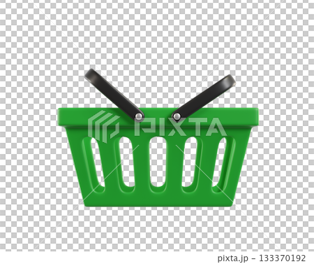 Green empty Shopping Cart from a supermarket for shopping. Shopping Basket, Shopping bag, 3d rendering of the icon on a transparent background 133370192
