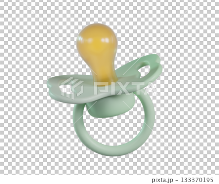 3D Mint Green baby pacifier icon. Silicone nipple. Newborn boy accessory  in soft pastel colors isolated on a transparent background. 3D render 133370195