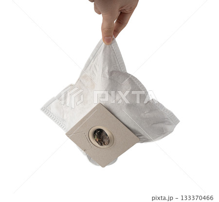 Used, dirty vacuum cleaner bag or sack full of dust and garbage Used, dirty vacuum cleaner bag or sack full of dust and garbage 133370466