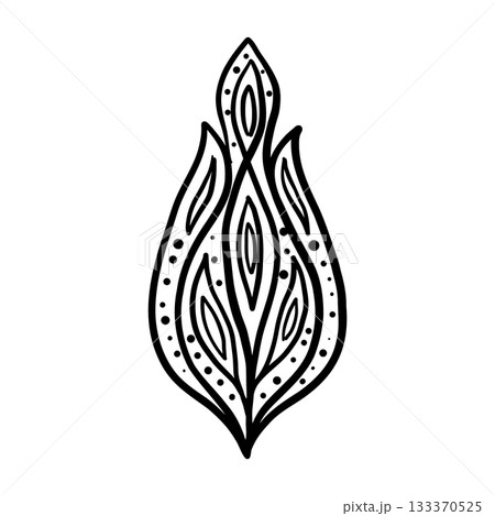 Decorative linear flame shaped buta in black outline 133370525