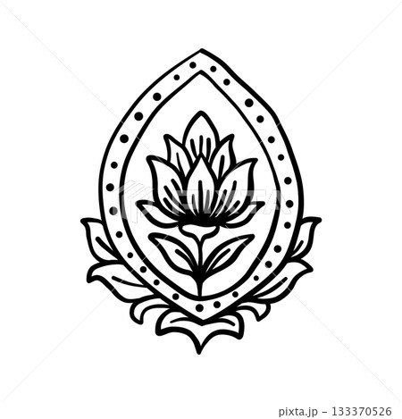 Outline floral buta with lotus flower motif 133370526