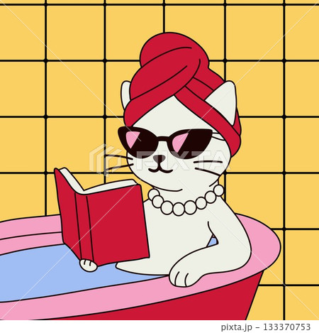 Cool Cat Relaxing in Bath with Book and Sunglasses Cool Cat Relaxing in Bath with Book and Sunglasses 133370753