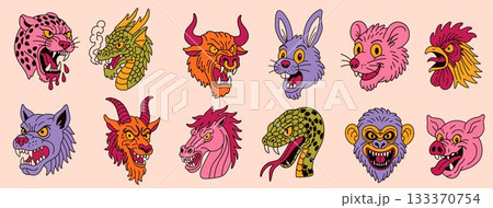 Colorful Animal Heads Inspired by Chinese Zodiac Characters Colorful Animal Heads Inspired by Chinese Zodiac Characters 133370754