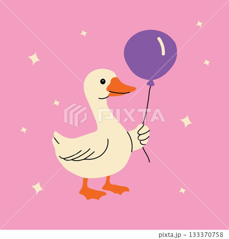 Happy Goose with Purple Balloon in Playful Style 133370758