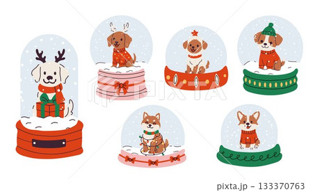 Cute Dogs in Christmas Snow Globes Collection 133370763