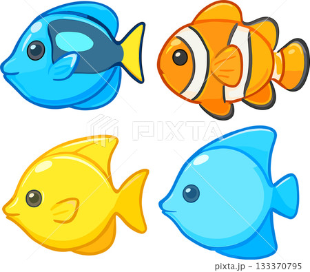 4匹のかわいい海の魚のイラスト 133370795
