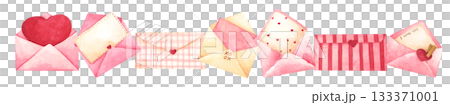 Watercolor Illustration of Envelopes with Hearts Border 133371001