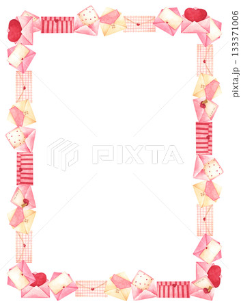 Watercolor Illustration of Envelopes with Hearts Border 133371006