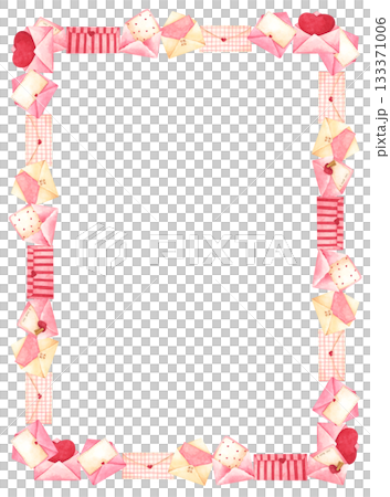 Watercolor Illustration of Envelopes with Hearts Border 133371006