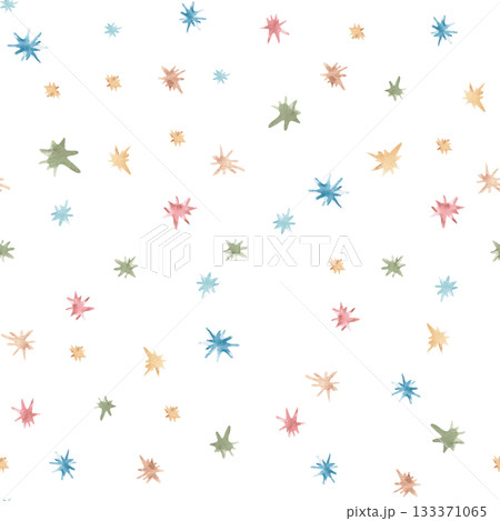 A seamless pattern with stylized multicolored stars. Watercolor illustration in a childish style for nursery design, apparel, packaging, and fabric printing. A seamless pattern with stylized multicolored stars. Watercolor illustration in a childish style for nursery design, apparel, packaging, and fabric printing. 133371065