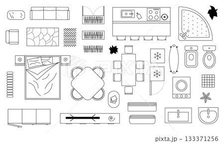 Home furniture interior top view furniture icons collection. CAD drawings Home furniture interior top view furniture icons collection. CAD drawings 133371256