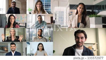 Collage of people participating in virtual video conference event 133372977