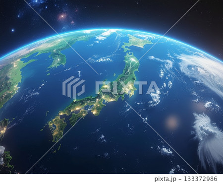 宇宙から見た地球と夜の都市の光の風景 宇宙から見た地球と夜の都市の光の風景 133372986