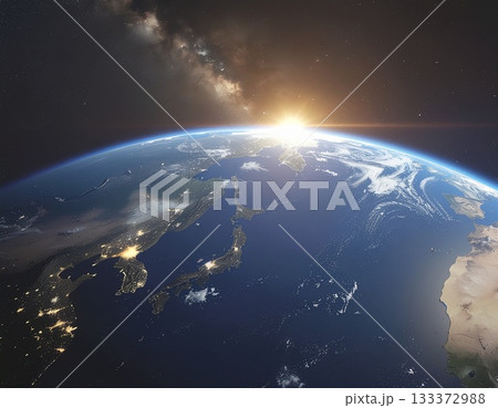 宇宙から見た地球と夜の都市の光の風景 133372988
