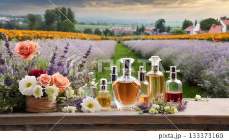 bottle of wine and flowers 133373160