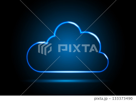 Neon cloud. Neon digital cloud icon on a black...のイラスト素材 [133373490 ...