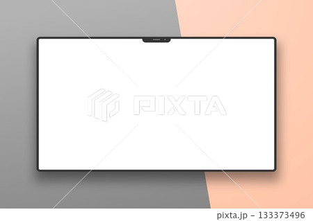 Realistic screen on beige-gray background. An empty layout, a monitor template, or a screen to accommodate your design. 133373496