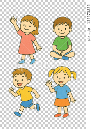 一組兒童活力四射玩耍的插圖(男孩和女孩) 一組兒童活力四射玩耍的插圖(男孩和女孩) 133373826