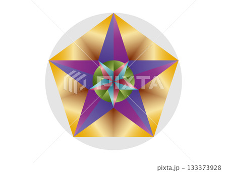 Pentagram symbol, Pentagonal star. Golden section, Fibonacci number. Colorful Star Pentagon, Geometric shape. Abstract vector logo design isolated on white background 133373928
