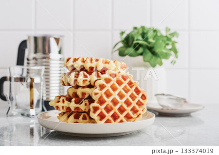 Stack of fresh homemade waffles 133374019