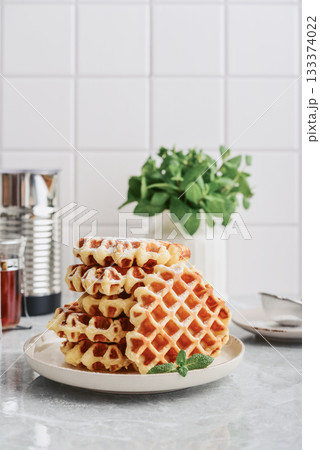 Stack of fresh homemade waffles 133374022
