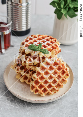 Stack of fresh homemade waffles 133374028