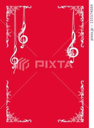 winter season music theme copy space frame vector design with treble clefs and snowflakes 133374084