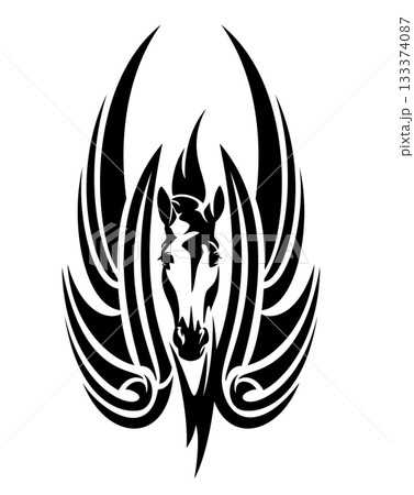 magic winged pegasus horse black and white vector head portrait magic winged pegasus horse black and white vector head portrait 133374087