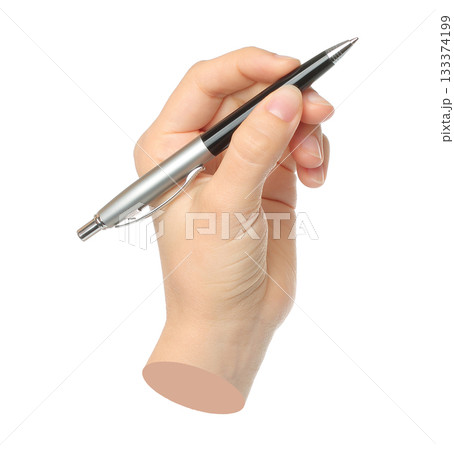 Hands with business pen isolated on transparent background. Contemporary art design 133374199